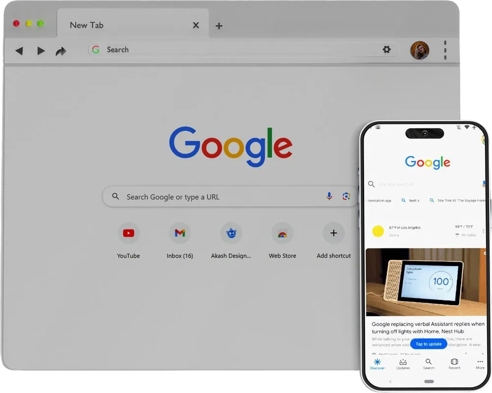 Busca no Google aberta no computador e no celular